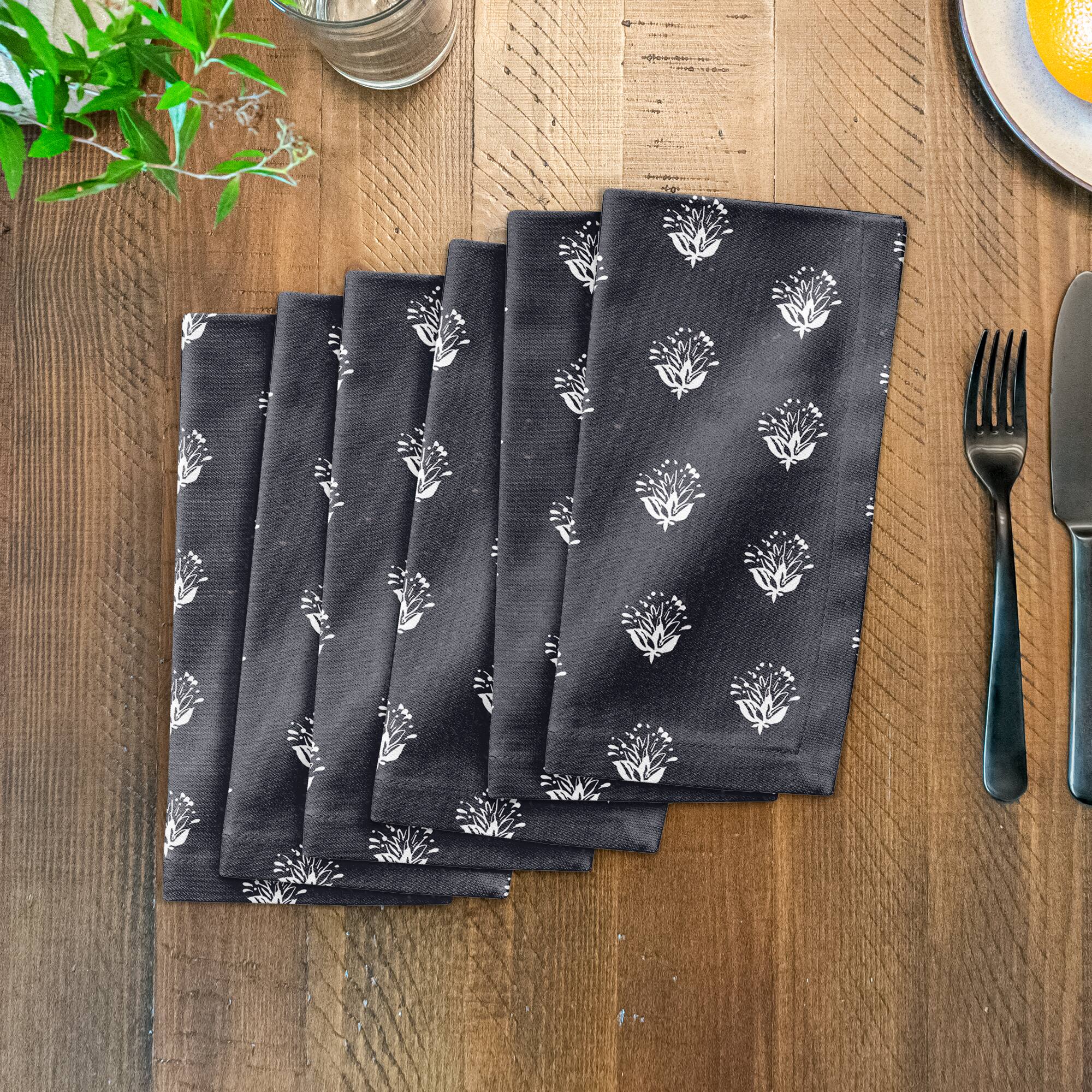Navy Floral Pattern 10" x 10" Cotton Twill Napkin